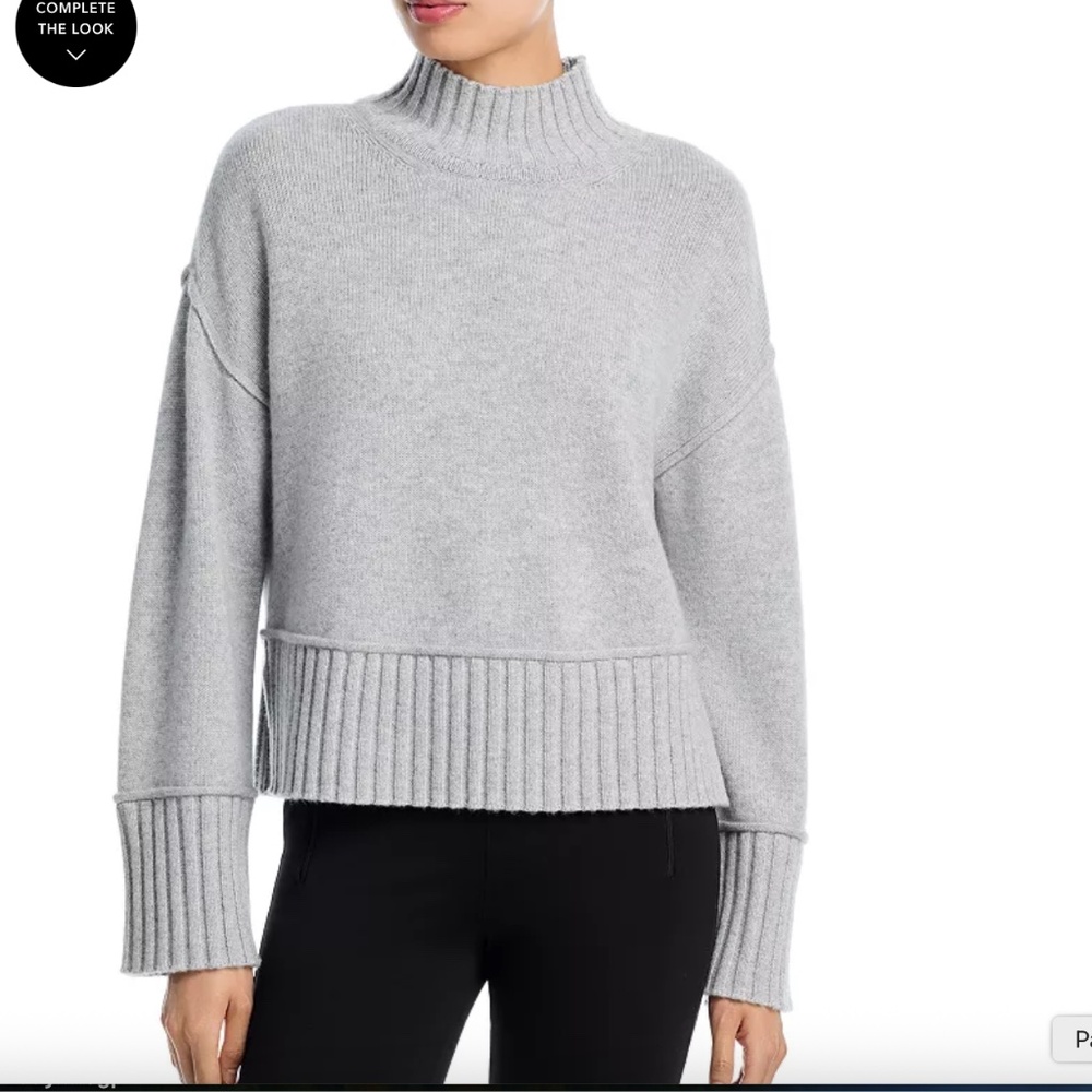 AQUA Cashmere of Bloomingdales 100% Cashmere Boxy Mock Neck Sweater, gray, NWT